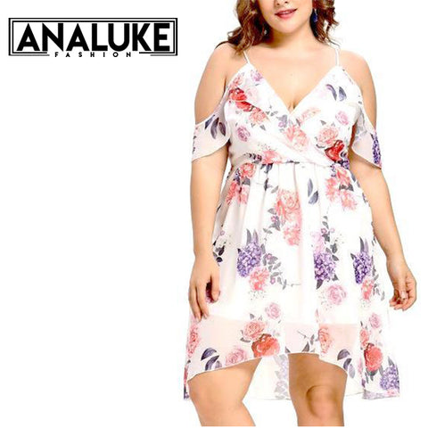 Plus Size Flower Cold Shoulder Dress