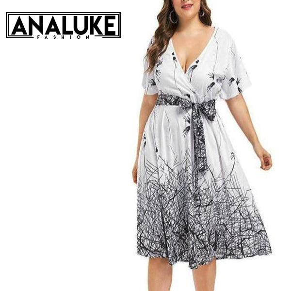 Big Size Surplice Plunging Neck Dress