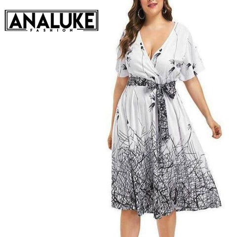 Big Size Surplice Plunging Neck Dress