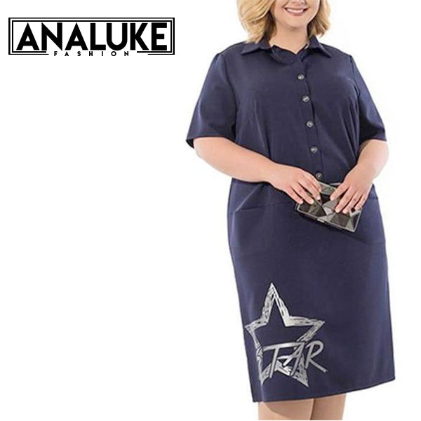 Plus Size Stars Printed Office Dress