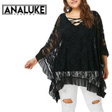 Black Floral Lace Batwing Blouse