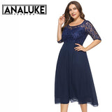 Dark Blue Big Size Party Midi Dresses