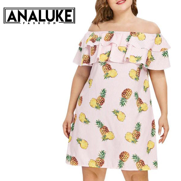 Printed Pineapple Shoulder Off Dress