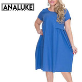 Big Size Green Blue Short Sleeve Dress