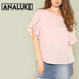 Plus Size Casual Pink Blouse