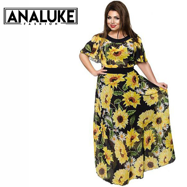 Plus size maxi dress  sunflower motifs