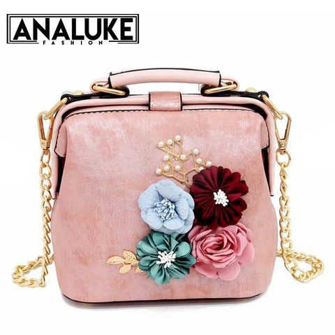 Color Block Shoulder Flower Tote Bag