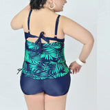 Printed Leaf Sexy Back Tied Swimsuit