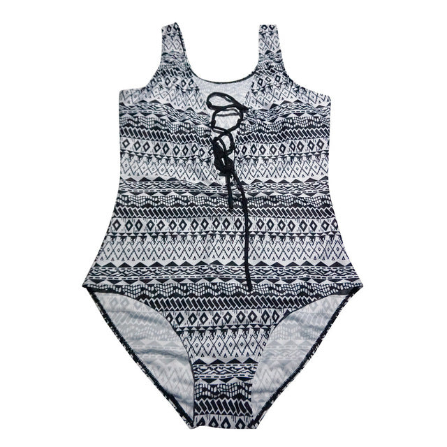 Big Size Vintage Print Monokini Swimsuit