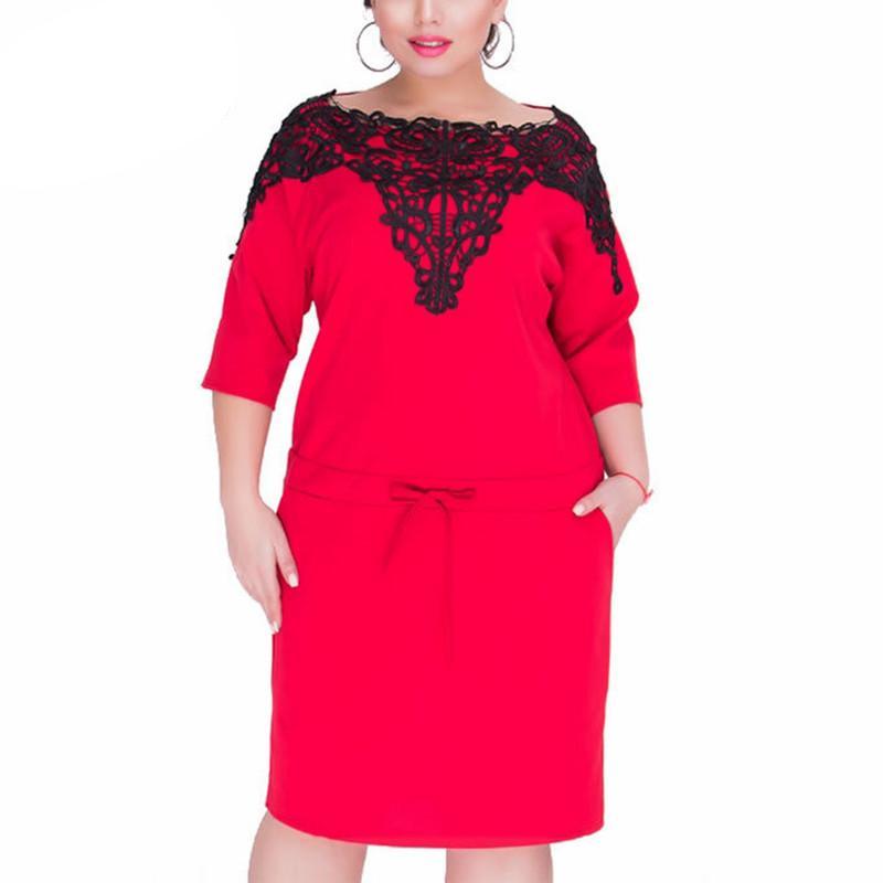 O-neck Lace Stretchy Knee Length Dress