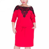 O-neck Lace Stretchy Knee Length Dress