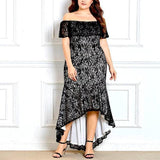 Plus Size Neck Zipper Lace Dress