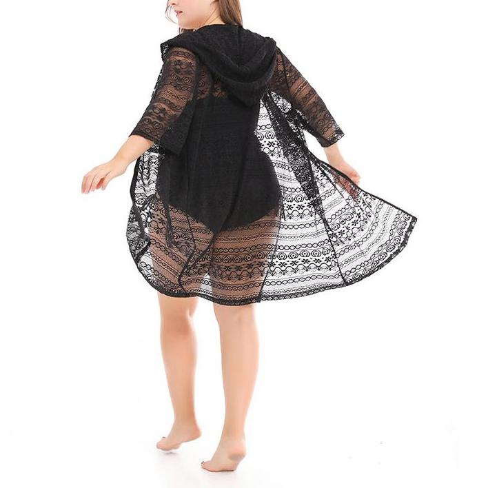 Big Size Black Hollow Out Lace Cardigan