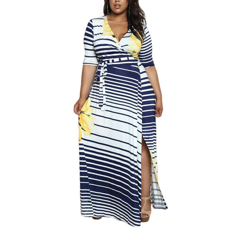 Sashes Robe Vestido Boho Striped Dress