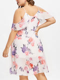 Plus Size Flower Cold Shoulder Dress