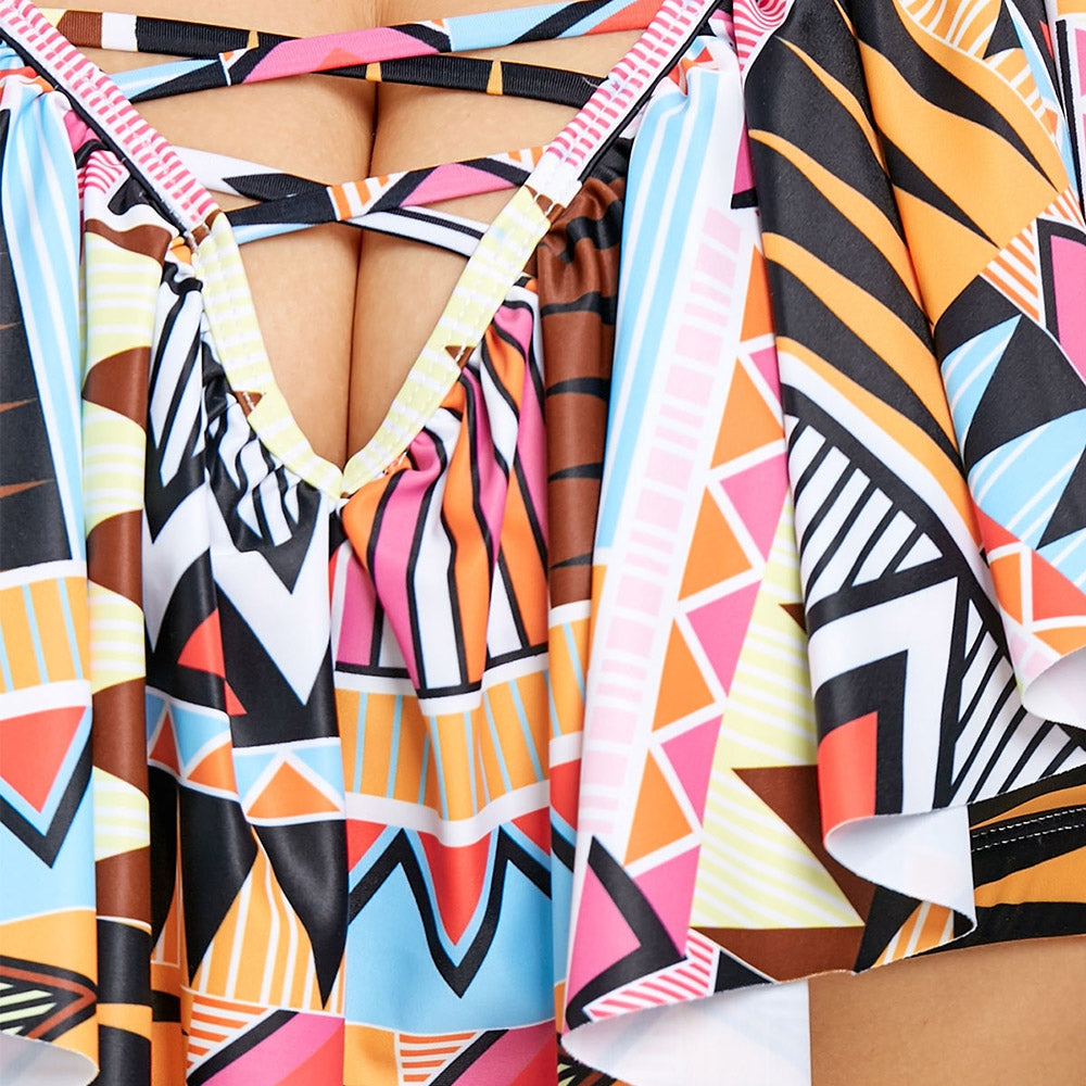 Big Size Cross Geometric Swimsuit