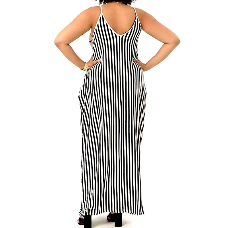 Big Size Black Striped Pockets Dress