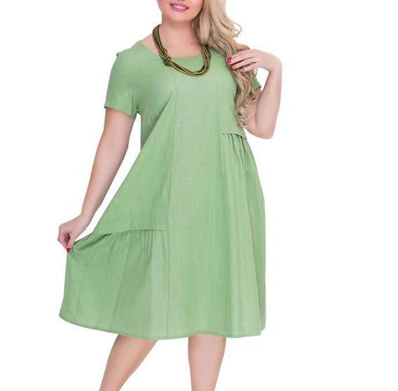 Big Size Green Blue Short Sleeve Dress
