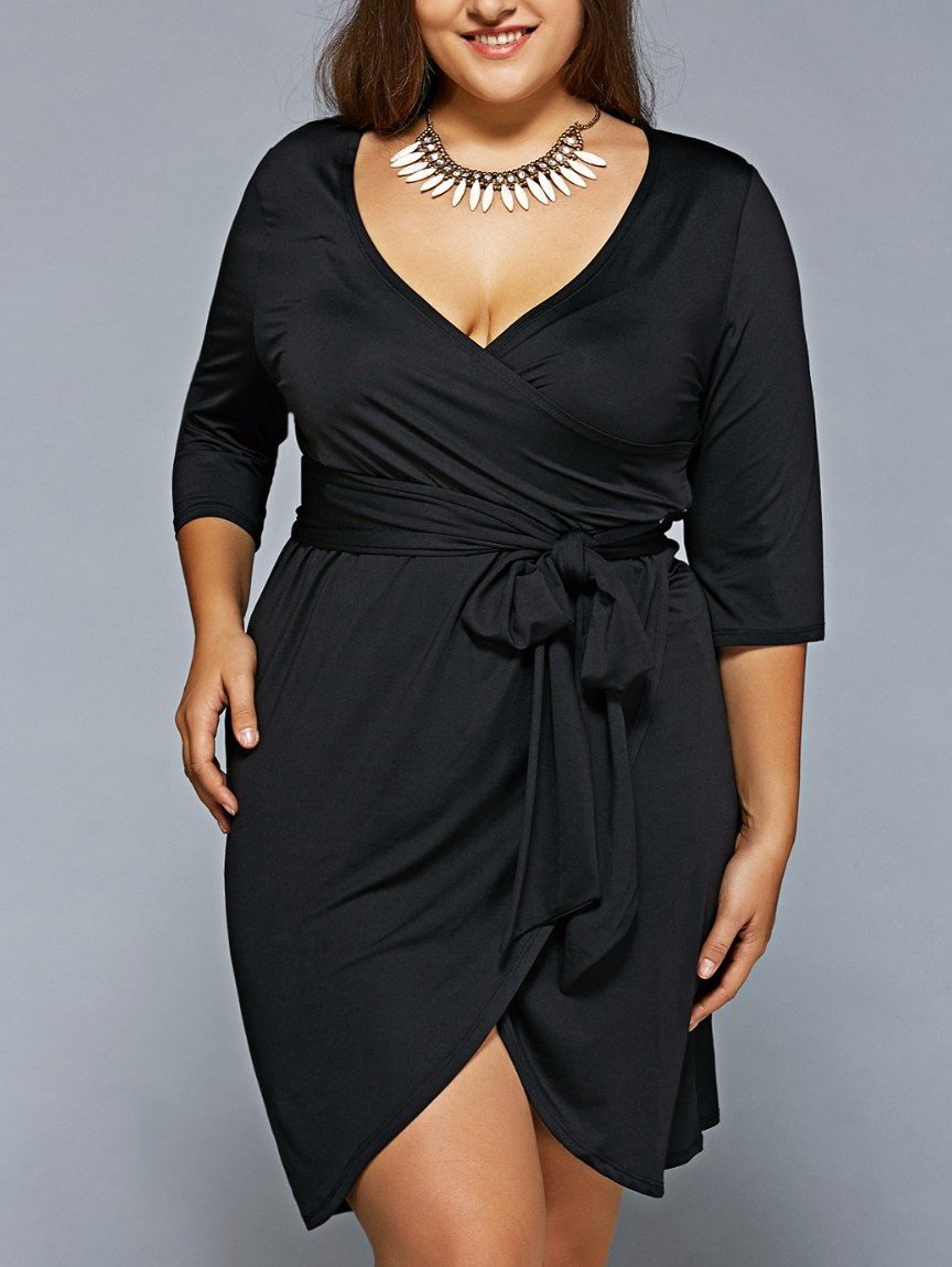 V- neck dress - Violet & black