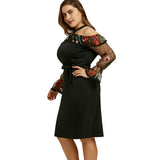 Mesh Panel Embroidery Party Dress