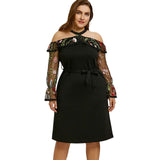 Mesh Panel Embroidery Party Dress