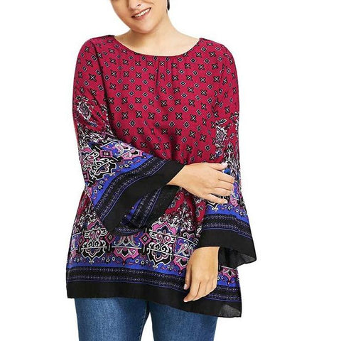 Plus Size Ethnic Printed Blouse