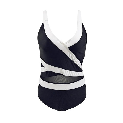 New Patchwork Black And White Swimsui
