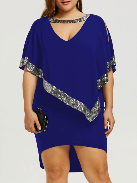 V-Neck Round Collar Split Party Dress