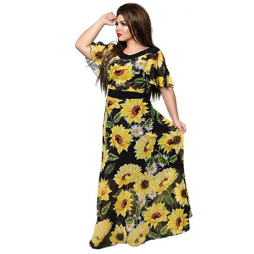 Plus size maxi dress  sunflower motifs
