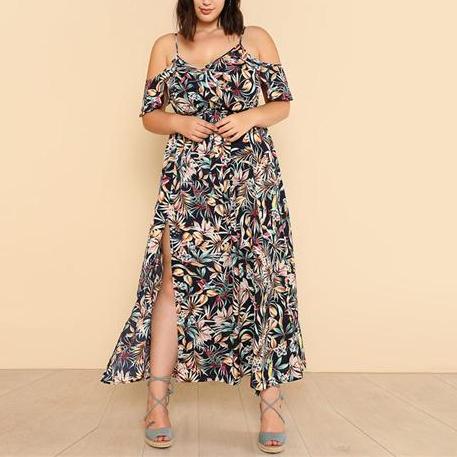 Plus Size V-neck Ruffle Dress 2018