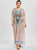 Plus Size Batwing Sleeve Boho Maxi Dress