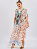 Plus Size Batwing Sleeve Boho Maxi Dress