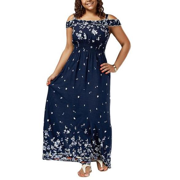 Floral Print Cold Shoulder Maxi Dress