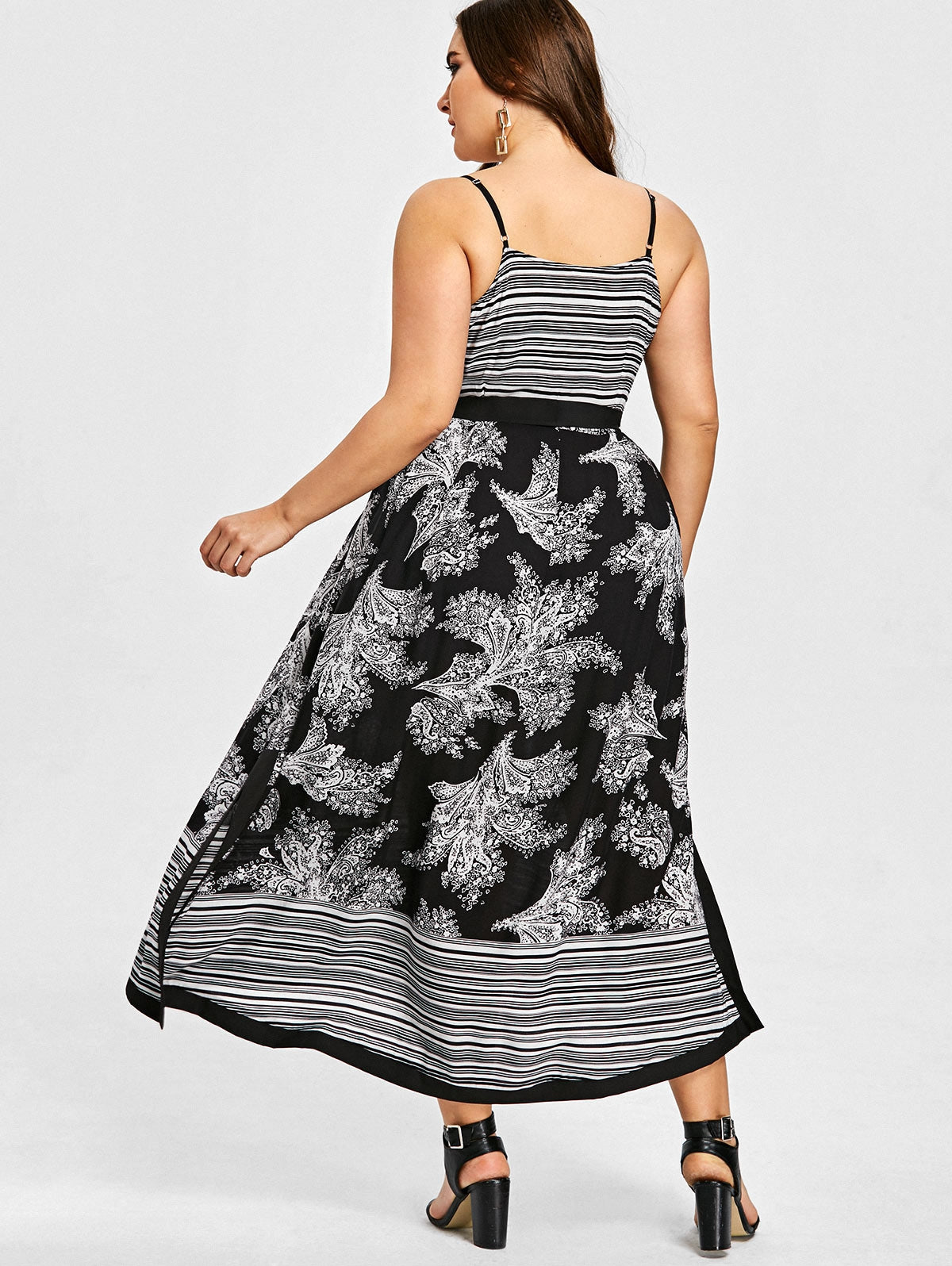Striped Floral Print Slip Boho Dress
