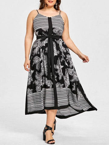 Striped Floral Print Slip Boho Dress