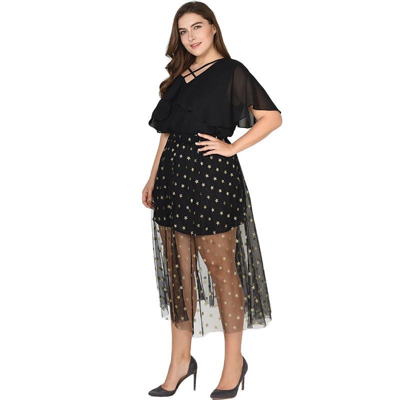 Plus Size Black Sexy Mesh Skirt