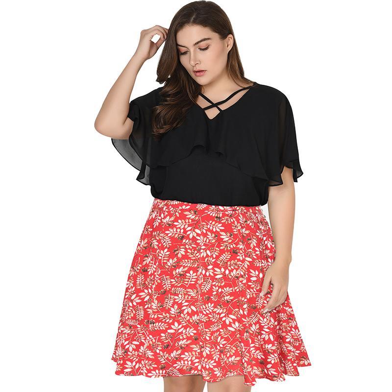 Red Leaf Printed Skirt