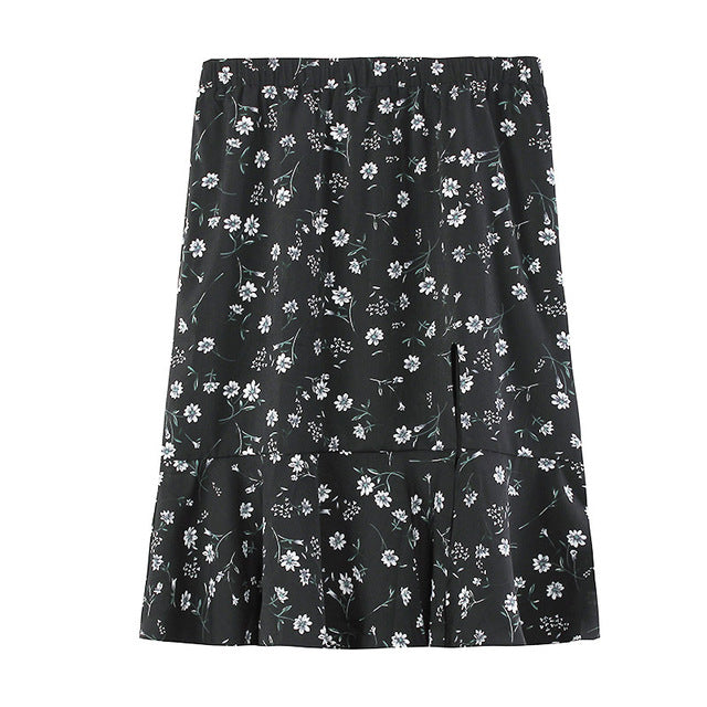 Black Flowers Printed Skirt