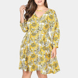 Yellow Leaf Print Dress