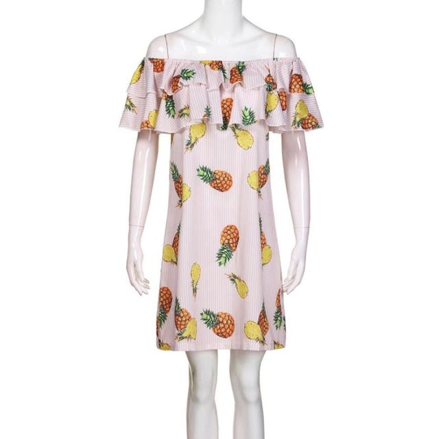 Printed Pineapple Shoulder Off Dress