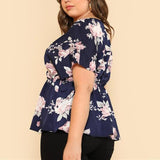 Flower Print Batwing Blouse