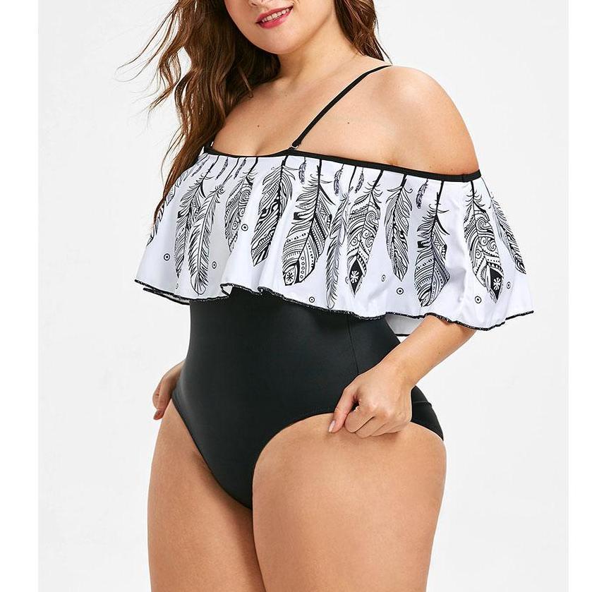 Plus Size Feather Printed Swimsuit