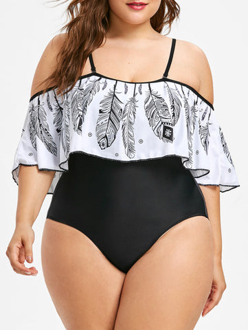 Plus Size Feather Printed Swimsuit