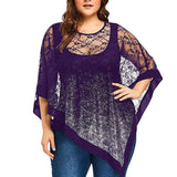 Plus Size Sexy Lace Mesh Blouse