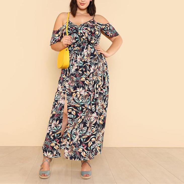 Plus Size V-neck Ruffle Dress 2018