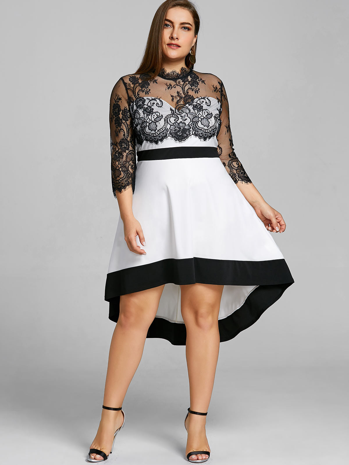 Floral Lace Sheer High Low Party Dress