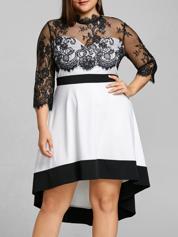 Floral Lace Sheer High Low Party Dress