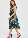 Plus Size Hawaiian Leaf Midi Boho Dress
