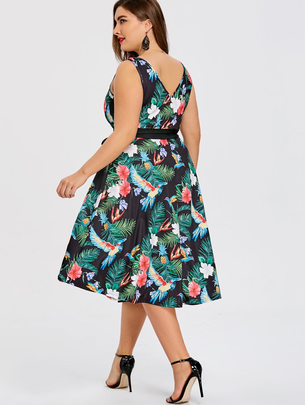 Plus Size Hawaiian Leaf Midi Boho Dress