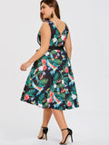 Plus Size Hawaiian Leaf Midi Boho Dress